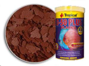 Tropical Premium Line D-50 Plus Flakes 250ml/50gr mangime in scaglie altamente proteico che intensifica i colori dei Discus; con beta-glucano e astaxantina